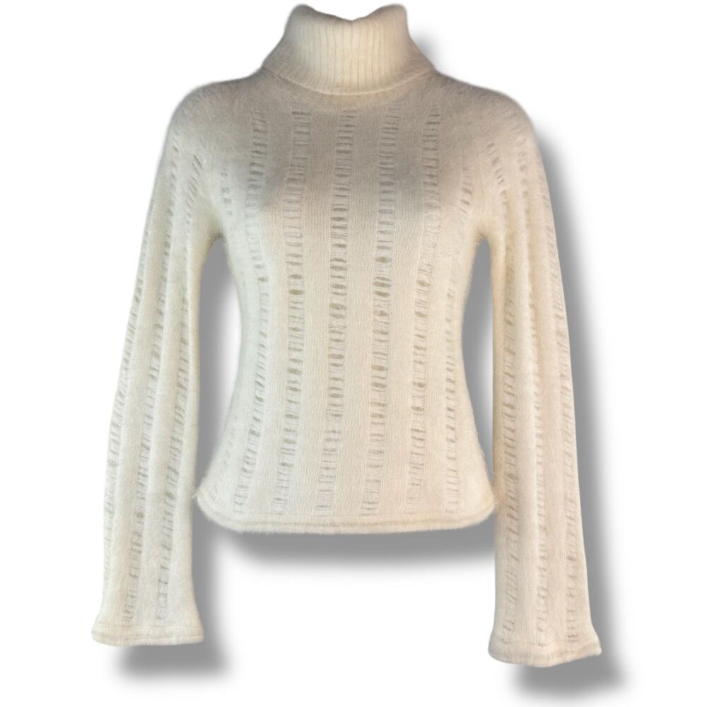 Bebe Ivory Long Sleeve Turtleneck Angora/Rabbit Fur Winter Sweater XS Coquette
